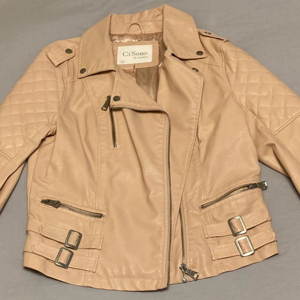 Ci Sono by Cavalini faux leather jacket; rose gold